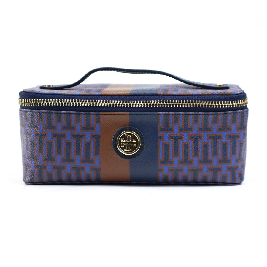 トリーバーチ Tory Burch ハンドバッグ バニティバッグ レザー ネイビー×ブラウン レディース【中古】 h30474i