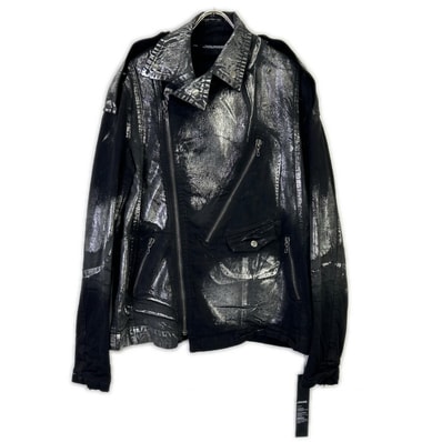 ユリウス 25年製 887BLM2 ブラック×シルバー Ana-Moto JD Biker Jacket/10オンス コーティング ダブルライダースデニムジャケット 4