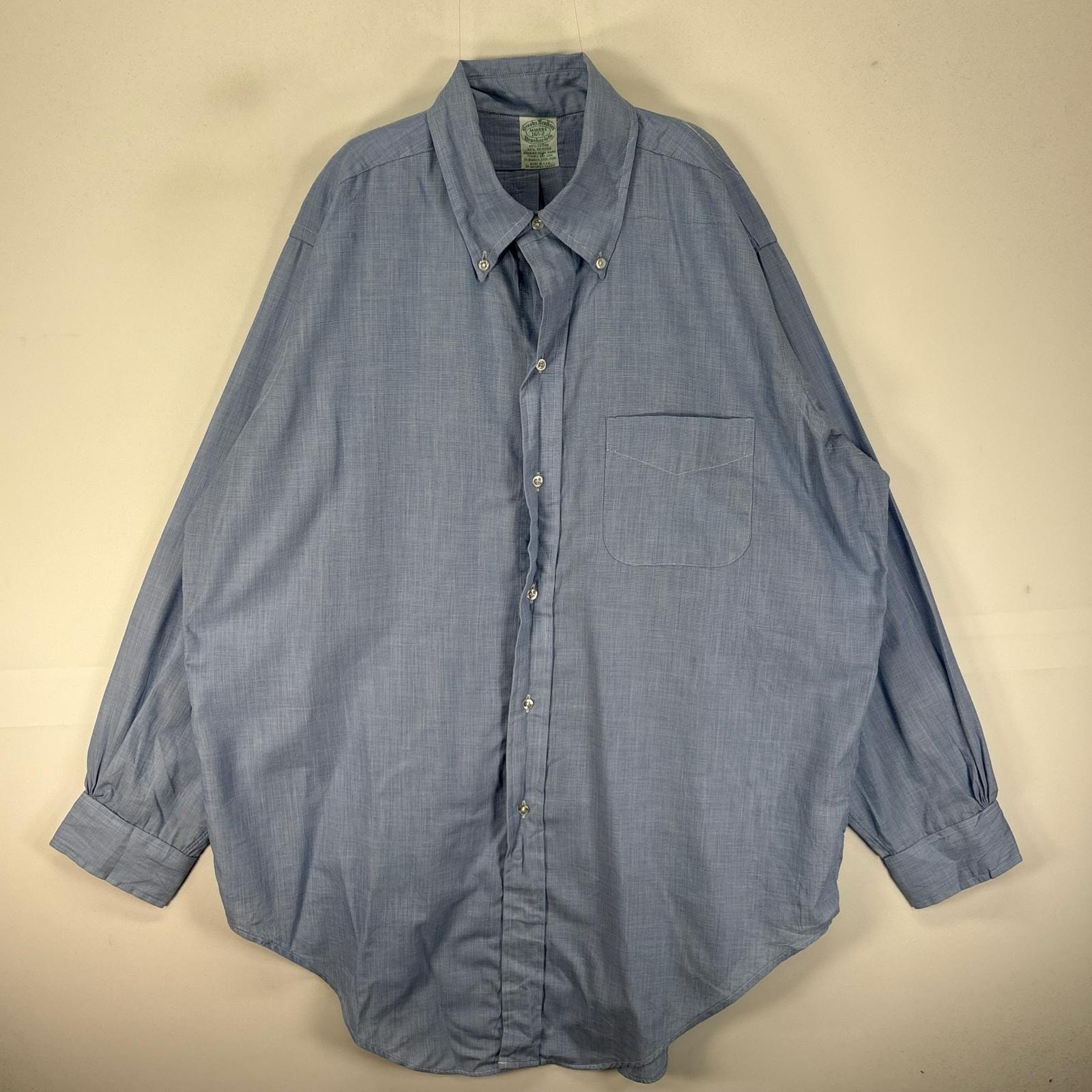 古着 60's/60年代 ヴィンテージ ブルックスブラザーズ Brooks Brothers USA製 長袖シャツ ボタンダウン 胸ポケット 6ボタン L  ブルー系 無地 メンズ