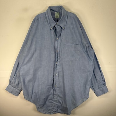 古着 60's/60年代 ヴィンテージ ブルックスブラザーズ Brooks Brothers USA製 長袖シャツ ボタンダウン 胸ポケット 6ボタン L ブルー系 無地 メンズ
