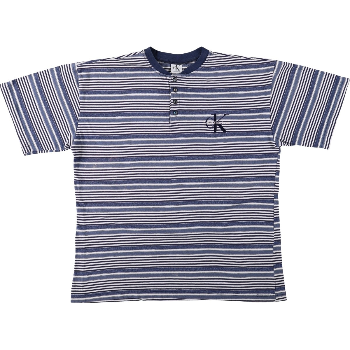 古着 90年代 カルバンクライン Calvin klein JEANS ヘンリーネック 半袖 ボーダーTシャツ USA製 メンズL相当 ヴィンテージ/eaa672717