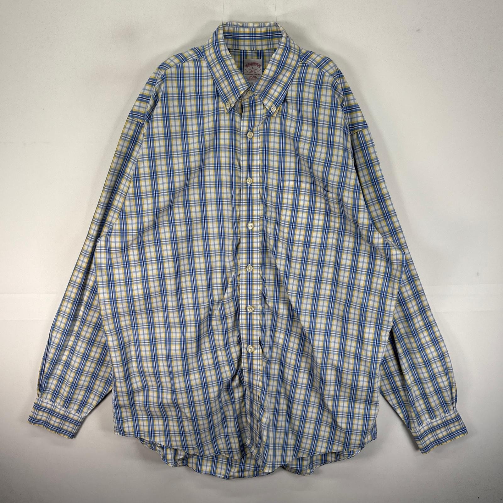 古着 ブルックスブラザーズ Brooks Brothers 長袖シャツ ボタンダウン 胸ポケット L  ブルー系 チェック メンズ