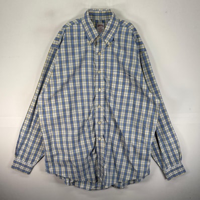 古着 ブルックスブラザーズ Brooks Brothers 長袖シャツ ボタンダウン 胸ポケット L ブルー系 チェック メンズ