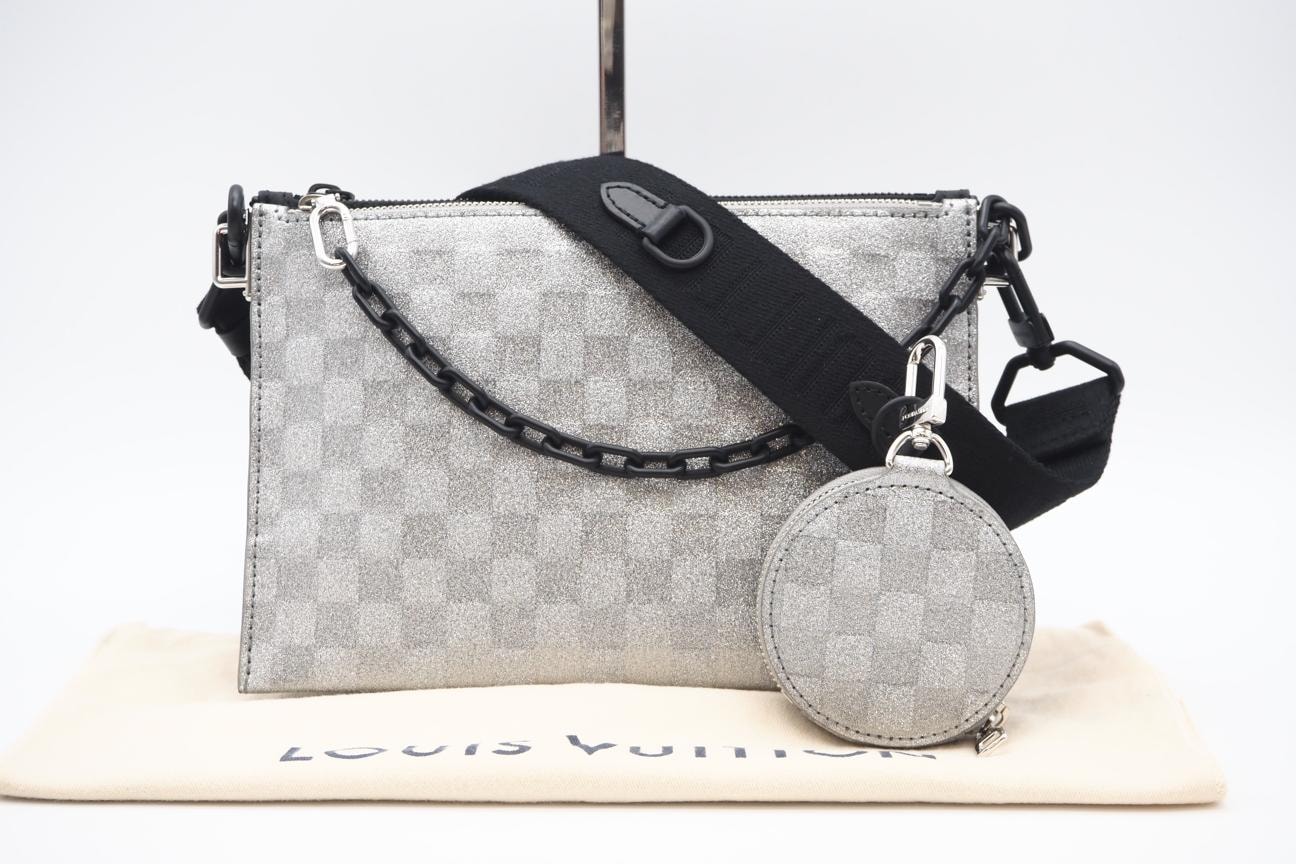 極美品 LOUIS VUITTON ルイ・ヴィトン ダミエ グリッター トリヨン モノグラム トリオポーチ NM M59682 2wayショルダーバッグ シルバー ブラック トリヨンレザー レディース