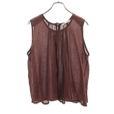 ZARA ザラ リネン ノースリーブ カットソー L ブラウン系