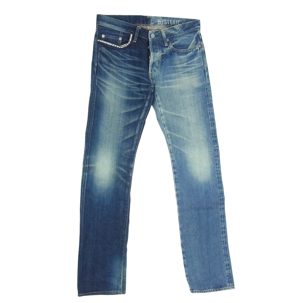 HYSTERIC GLAMOUR ヒステリックグラマー デニムパンツ 0241AP12 HRLR加工 スタッズ カラー切替 ストレート デニムパンツ インディゴブルー系 30【中古】