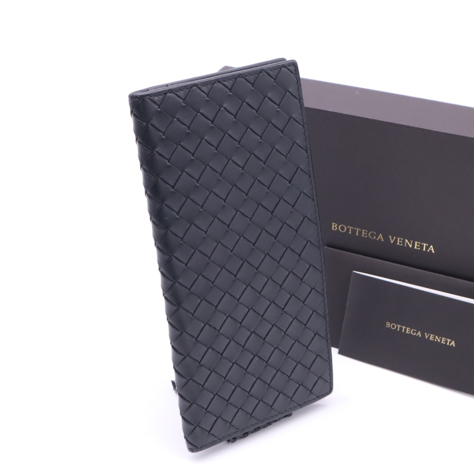 BOTTEGAVENETA ボッテガヴェネタ イントレチャート 二つ折り長財布 - 長財布 ブラック カーフレザー メンズ