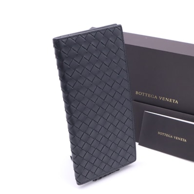 BOTTEGAVENETA ボッテガヴェネタ イントレチャート 二つ折り長財布 - 長財布 ブラック カーフレザー メンズ