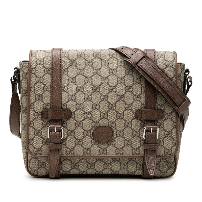 グッチ GGスプリーム メッセンジャーバッグ ショルダーバッグ 658542 ベージュ ブラウン PVC レザー レディース GUCCI 【中古】