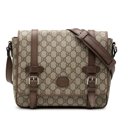 グッチ GGスプリーム メッセンジャーバッグ ショルダーバッグ 658542 ベージュ ブラウン PVC レザー レディース GUCCI 【中古】