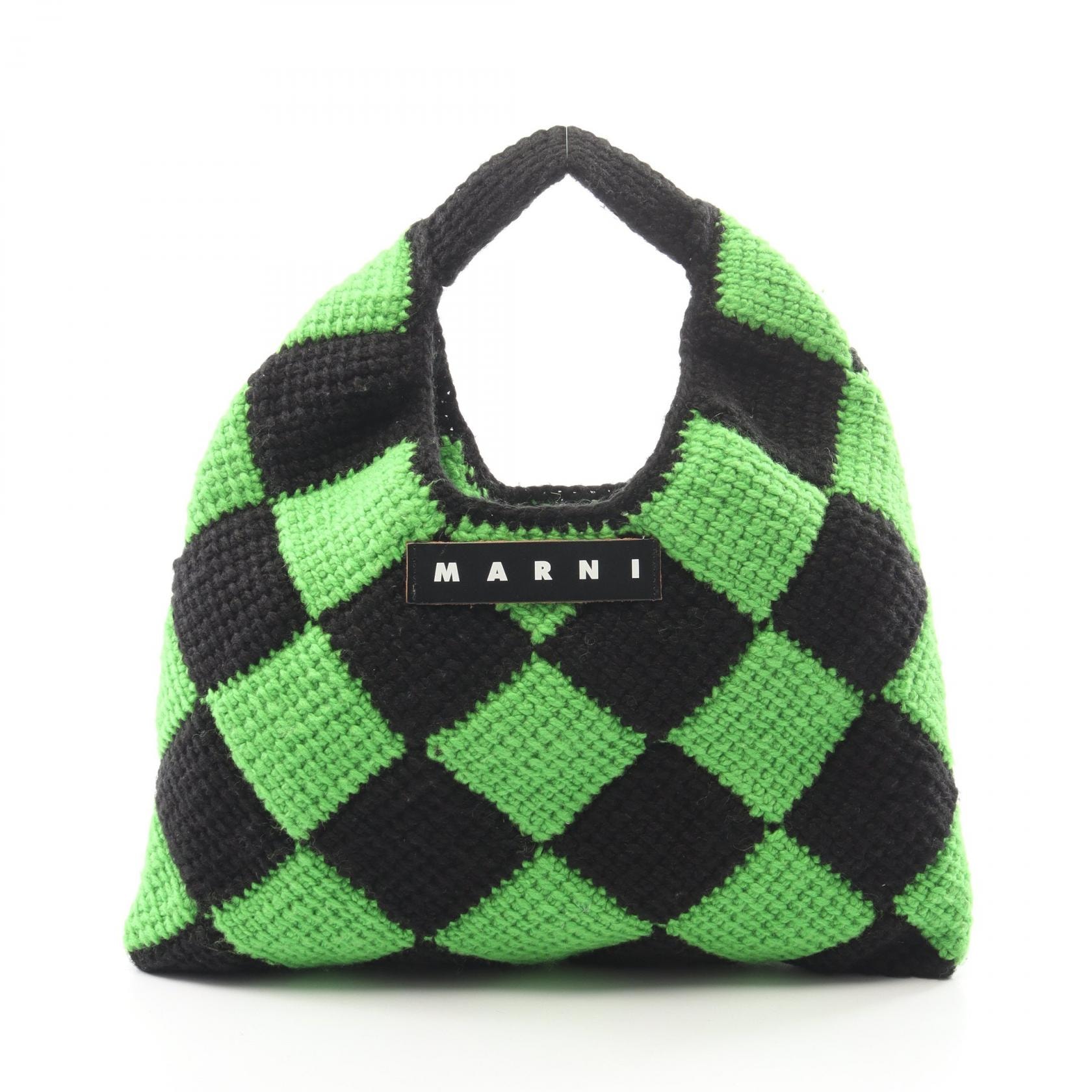 マルニ MARNI SHOPPING BAG ハンドバッグ バッグ ウール レザー レディース ブラック系 / グリーン系 SHMH0049A0 【中古】