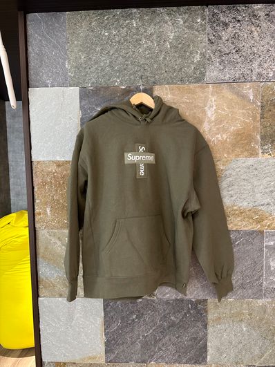 Supreme Cross Box Logo Hooded Sweatshirt "Light Olive"