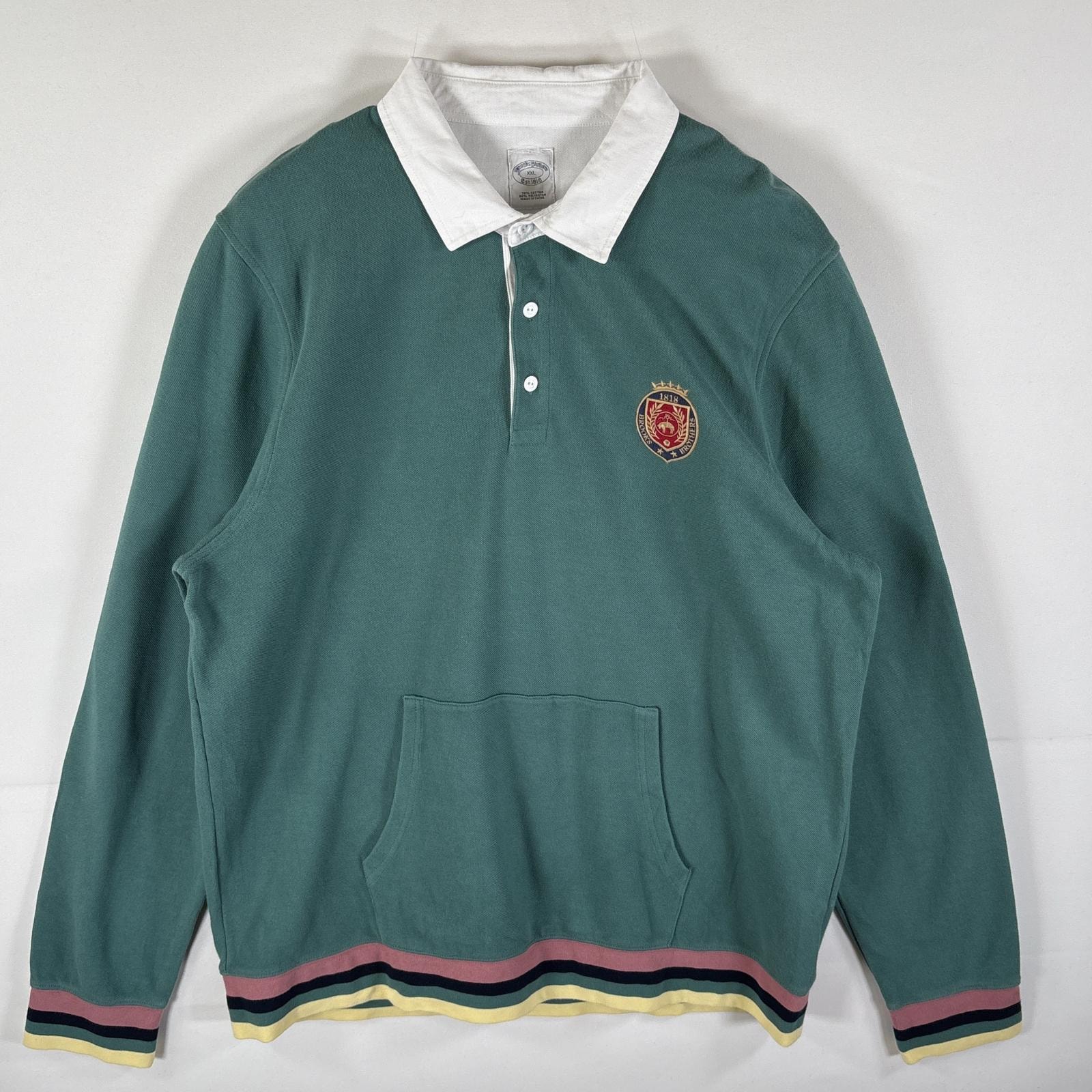 古着 ブルックスブラザーズ Brooks Brothers ラガーシャツ スウェット ラバーボタン 長袖 ロゴワッペン リブ切り替え 14041  グリーン系 メンズ