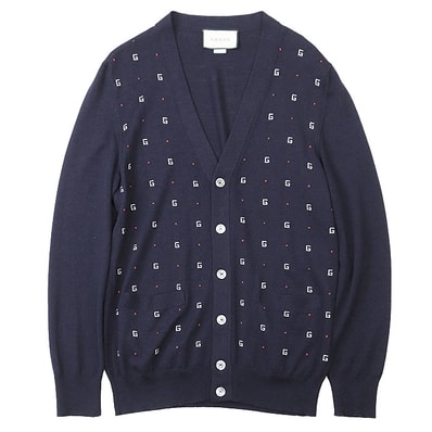 【美品】 グッチ 2019SS GG柄 カーディガン ニット メンズ ネイビー S GUCCI