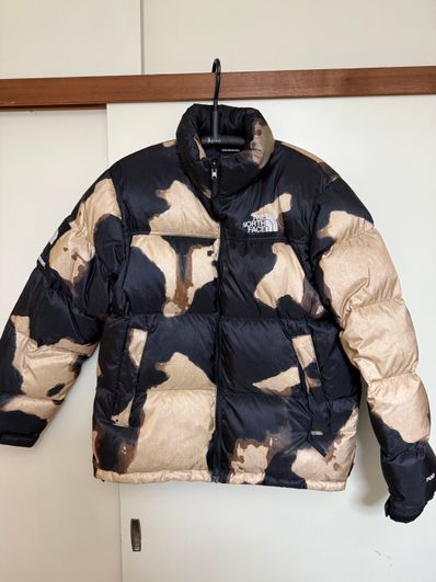 Supreme x The North Face Bleached Denim Print Nuptse Jacket "Black"