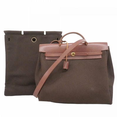 【6ee4873】エルメス ハンドバッグ エールバッグMM トワルオフィシエ ブラウン ゴールド金具 □F刻印 2wayバッグ【中古】メンズ レディース ユニセックス