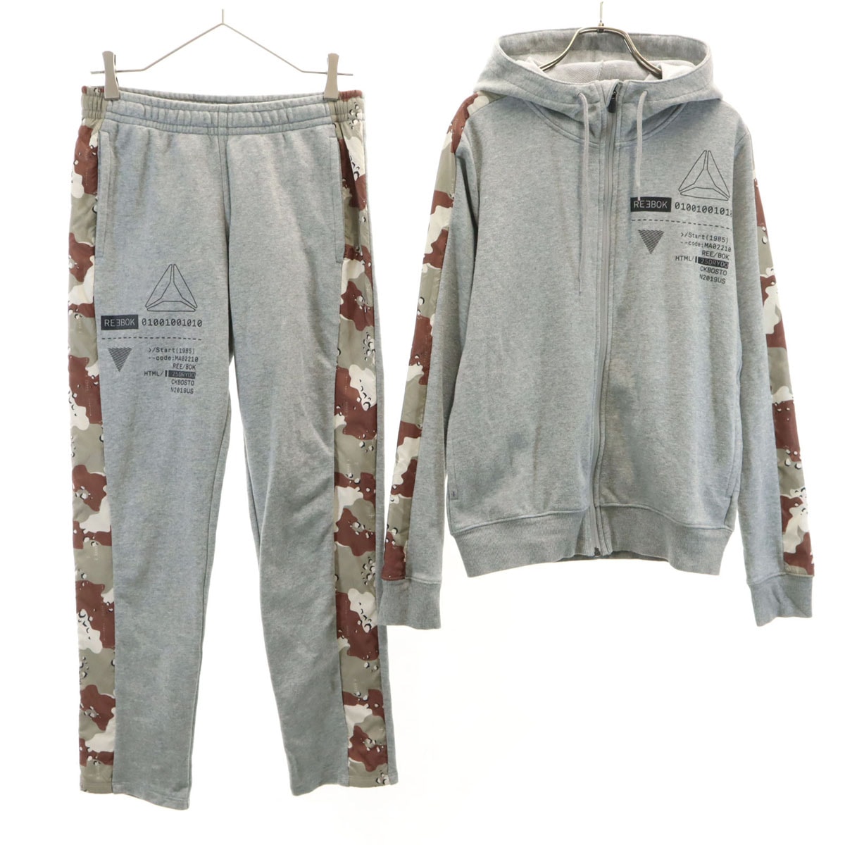 Reebok リーボック 長袖 スウェット ジップパーカー 上下セットアップ S グレー