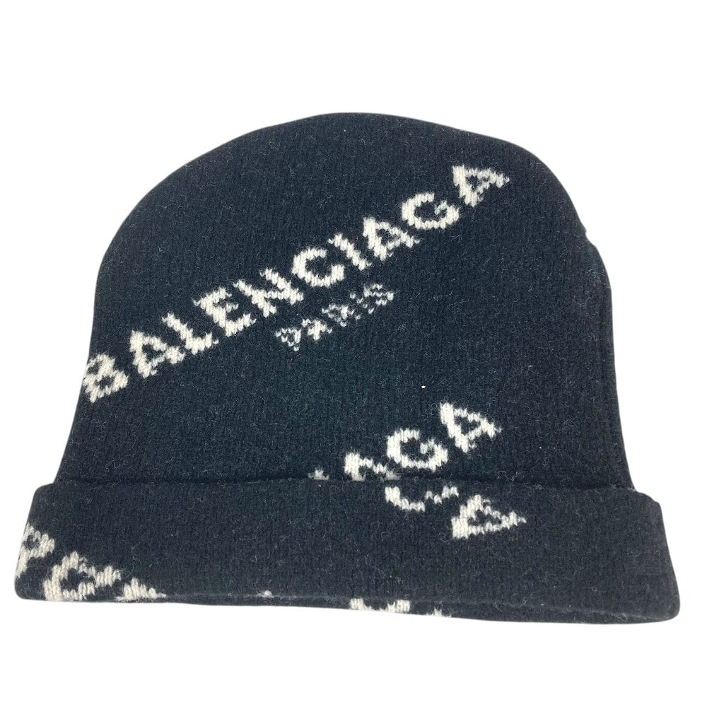 バレンシアガ BALENCIAGA 総ロゴ 487029 ビーニー 帽子 ニット帽 ニットキャップ ニット帽 ウール ブラック
