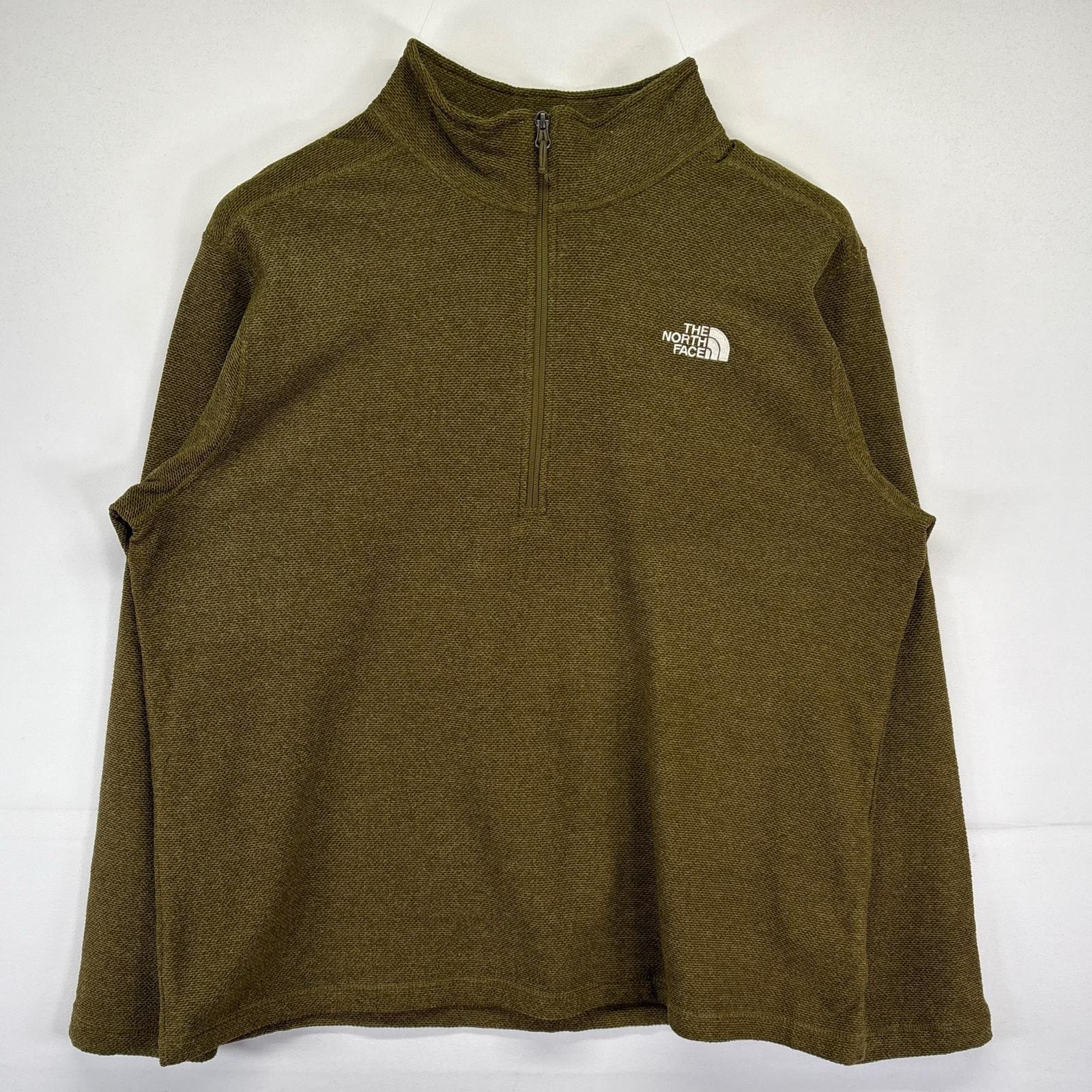 古着 ザ・ノースフェイス THE NORTH FACE ハーフジップフリースジャケット プルオーバー ワッフル生地 アウトドア ワンポイントロゴ刺繍デザイン 2XL カーキ系 メンズ