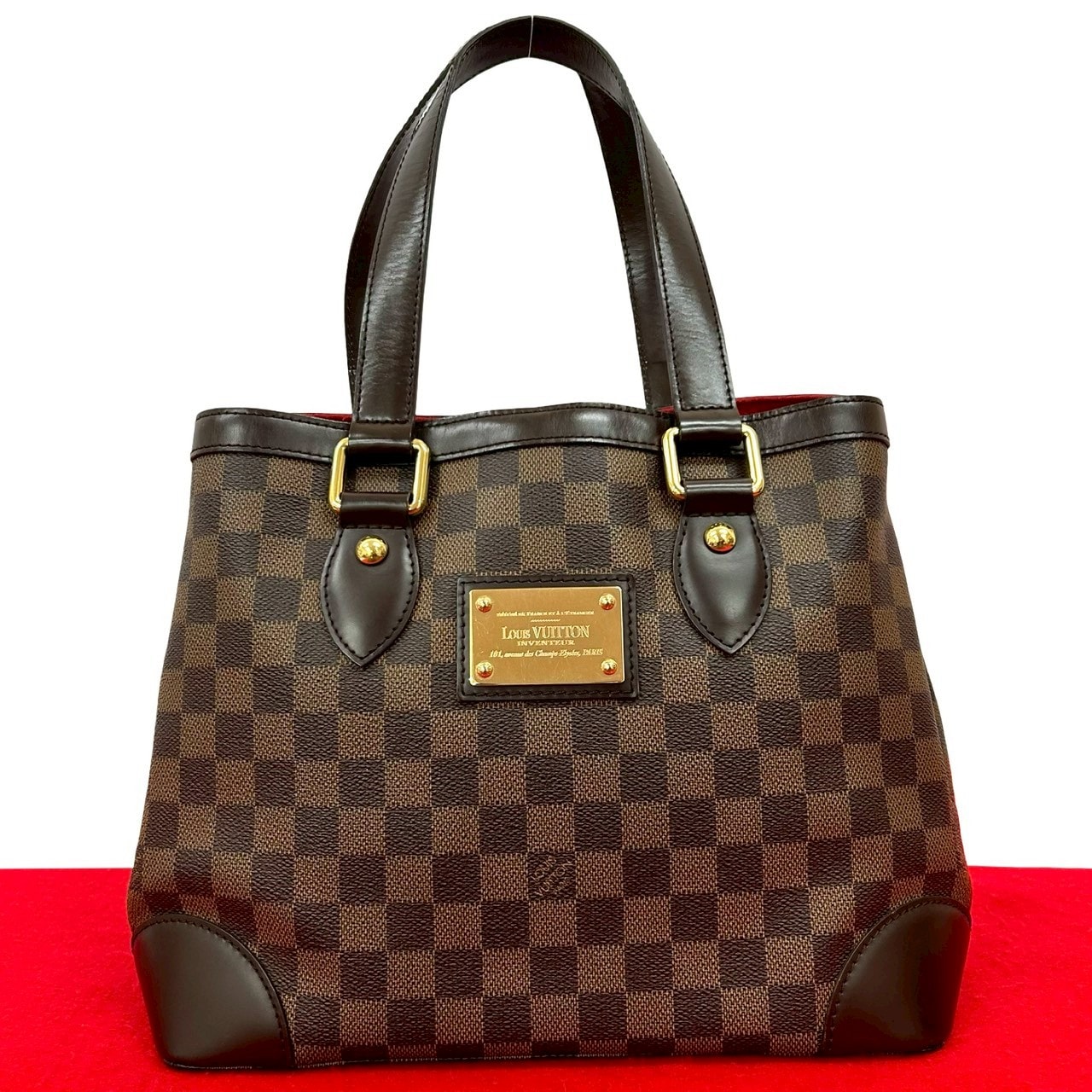LOUIS VUITTON ルイヴィトン ハムステッド ダミエ ロゴ プレート金具 レザー PVC トートバッグ ブラウン
 32081