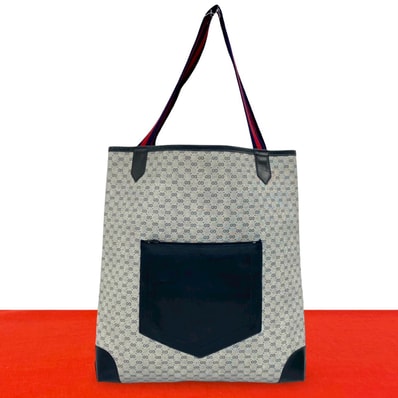 GUCCI グッチ シェリーライン マイクロGG ロゴ 柄 レザー PVC トートバッグ ネイビー
33423