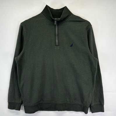 古着 ノーティカ NAUTICA スウェット 大きいサイズ ハーフジップ トレーナー プルオーバー ワンポイントロゴ 2XL グリーン系 メンズ