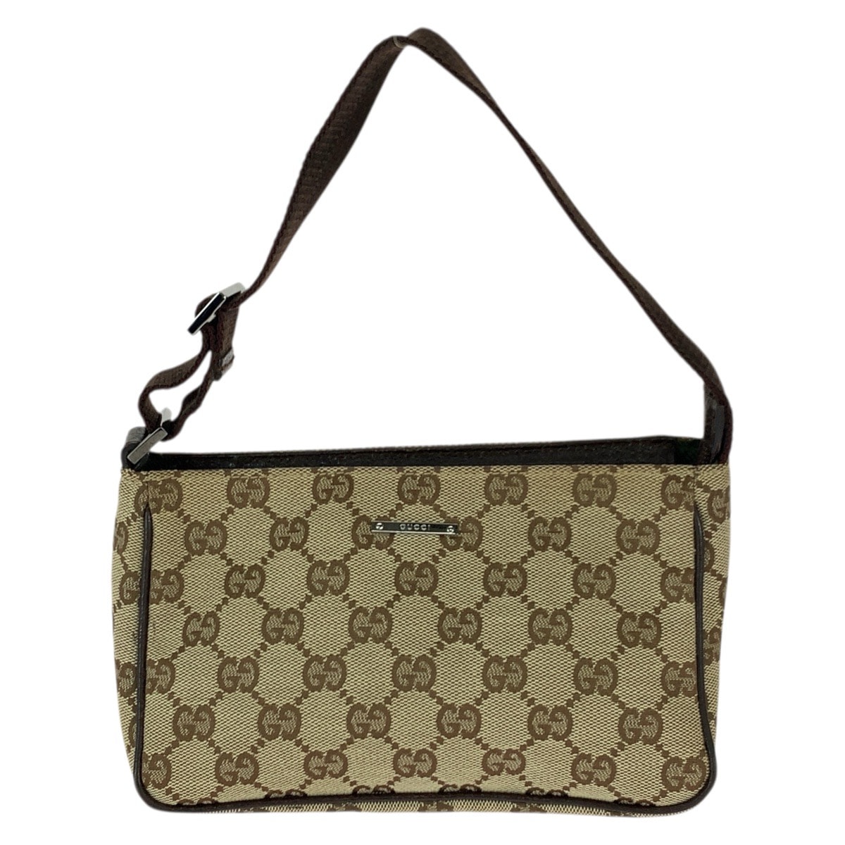 美品 GUCCI グッチ ベージュ ブラウン シルバー金具 GGキャンバス ハンドバッグ アクセサリーポーチ 600084 【中古】