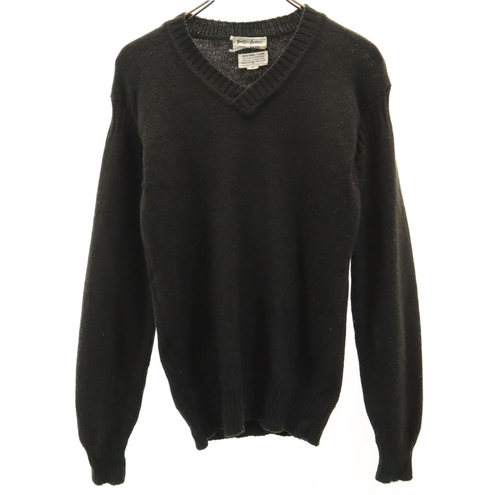 YVES SAINT LAURENT イヴサンローラン 80s ウール ヴィンテージ 長袖 Vネック セーター S カーキ ニット