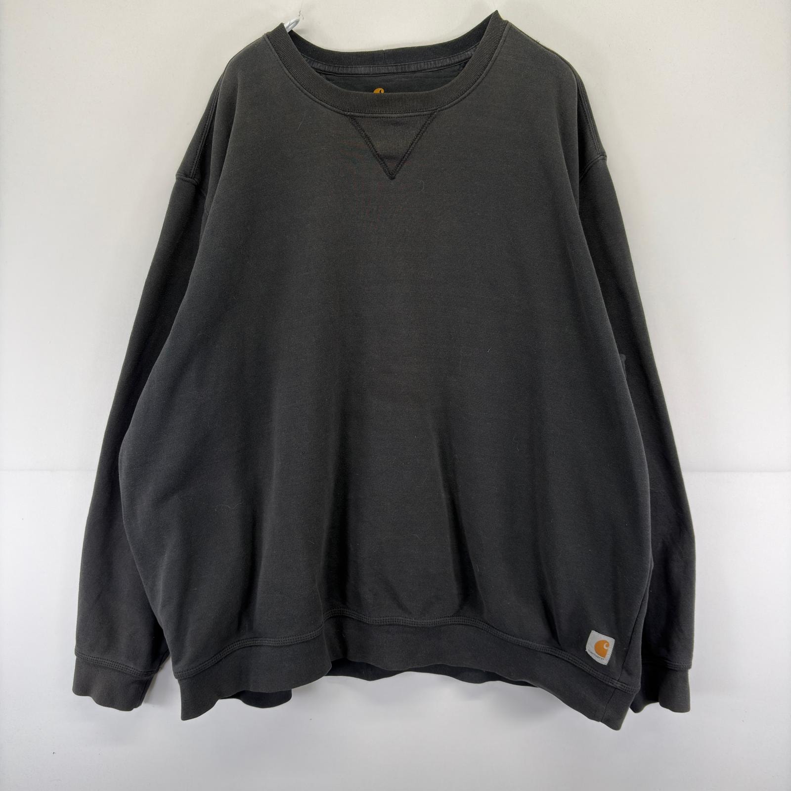 古着 カーハート Carhartt スウェット ワンポイント Vガゼット 大きいサイズ ロゴ トレーナー 無地 3XL  ブラック メンズ