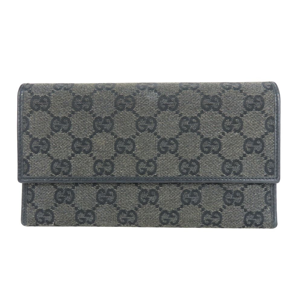 【中古】 グッチ 三つ折り財布 257303 GGキャンバス レザー ブラック グレー 小物 レディース 女性 GUCCI