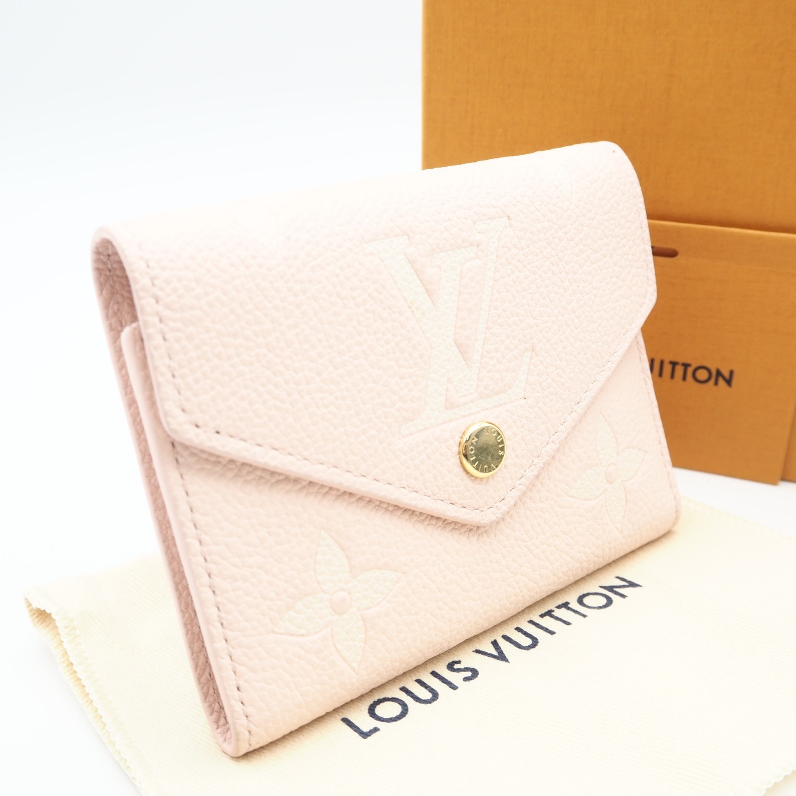 美品 LOUIS VUITTON ルイ・ヴィトン モノグラム アンプラント ポルトフォイユ ヴィクトリーヌ ローズトリアノン クレーム M81728 三つ折り財布 ピンク ホワイト カーフレザー レディース