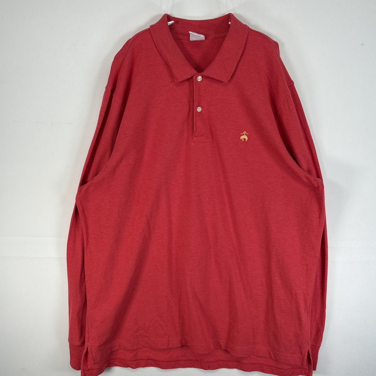 古着 90's/90年代 ブルックスブラザーズ Brooks Brothers 鹿の子 長袖 ポロシャツ ロゴ 刺繍 3ボタン 大きいサイズ 14041  オレンジ系 無地 メンズ