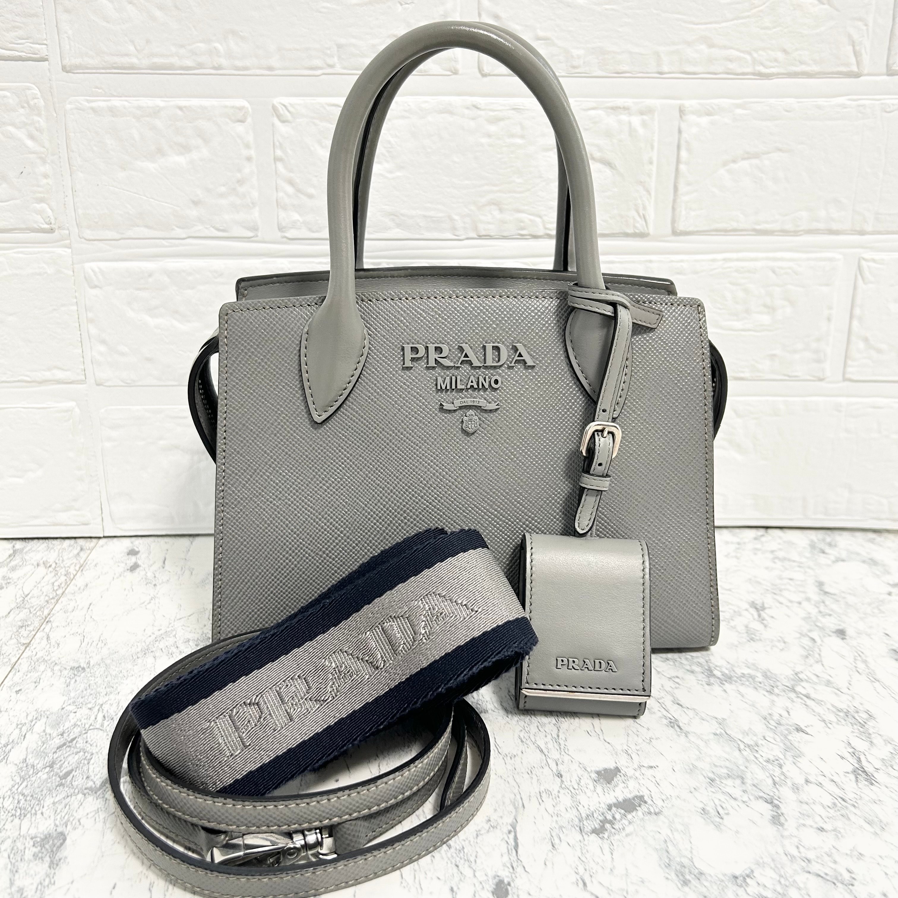 プラダ サフィアーノ レザー 2WAY ハンドバッグ ショルダー グレー