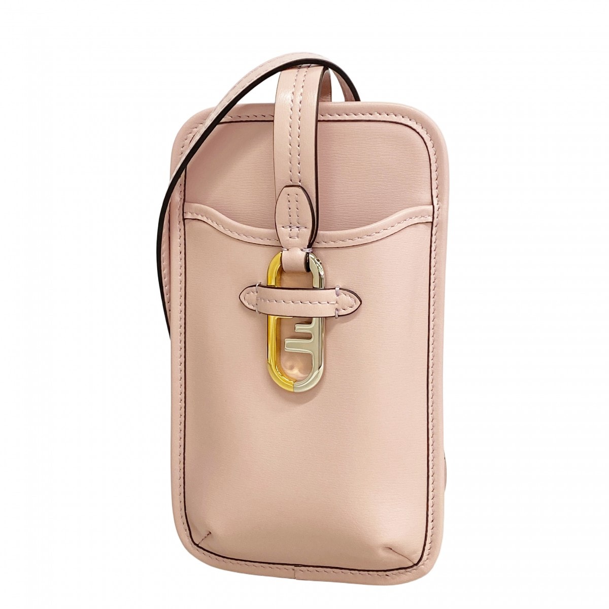 【6dd5350】フェンディ ショルダーバッグ スマホホルダー レザー ピンク ゴールド/シルバー金具【中古】レディース