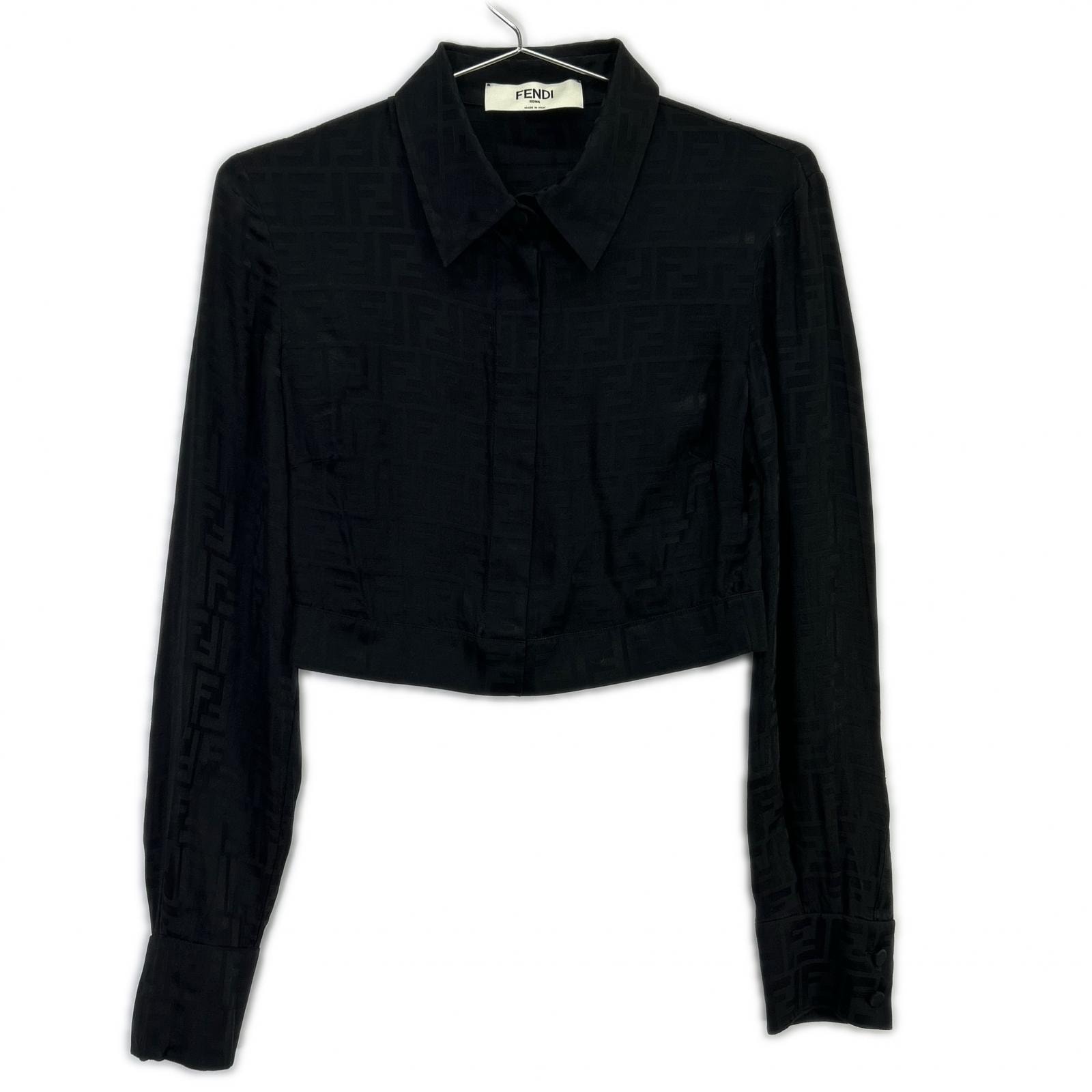 フェンディ ブラック ズッカ柄 FS7994 AJ0Z シルク シャツ 36