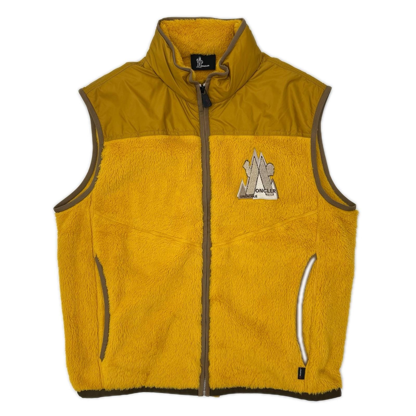 モンクレール 【GRENOBLE】24AW イエロー マウンテンモチーフロゴ ポーラーテック フリースベスト/ジレ L