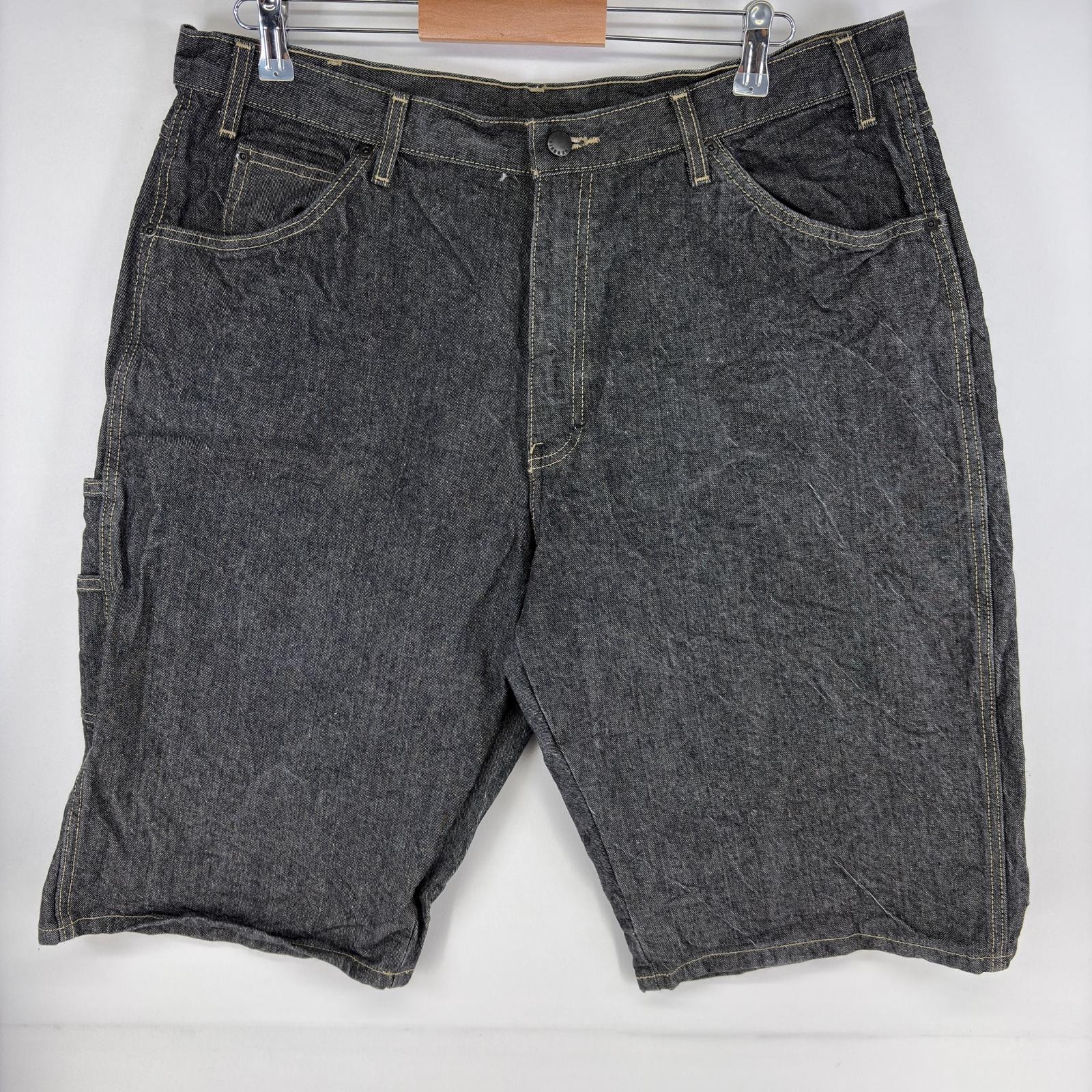 古着 ディッキーズ Dickies デニム パンツ ハーフ ペインター ジッパーフライ ジーンズ ワーク ワンポイントロゴ w38 グレー系 メンズ
