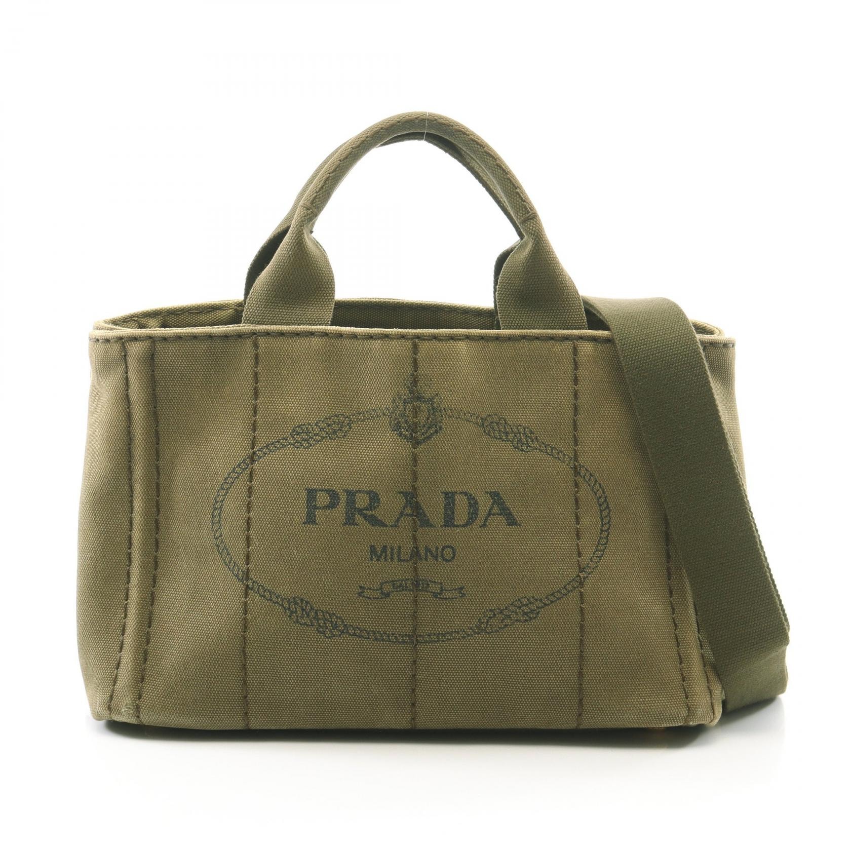 プラダ PRADA CANAPA カナパ 2WAY トートバッグ バッグ キャンバス レディース カーキ系 【中古】