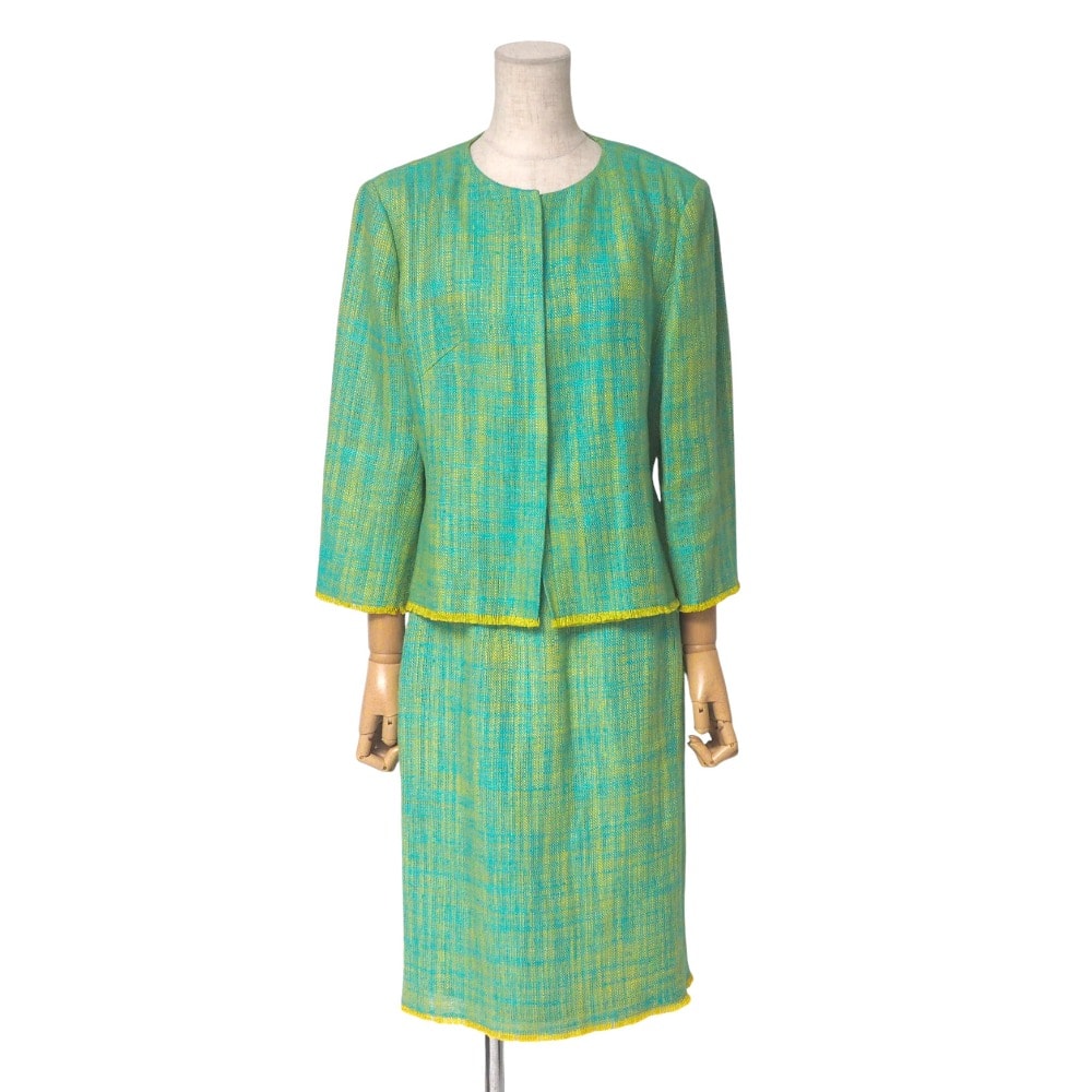 BALENCIAGA バレンシアガ ヴィンテージ スカートセットアップ サイズ40 ジャカード ノーカラー ジャケット タイト スカート ビーズ ブランド古着【中古】20250520/RA4747