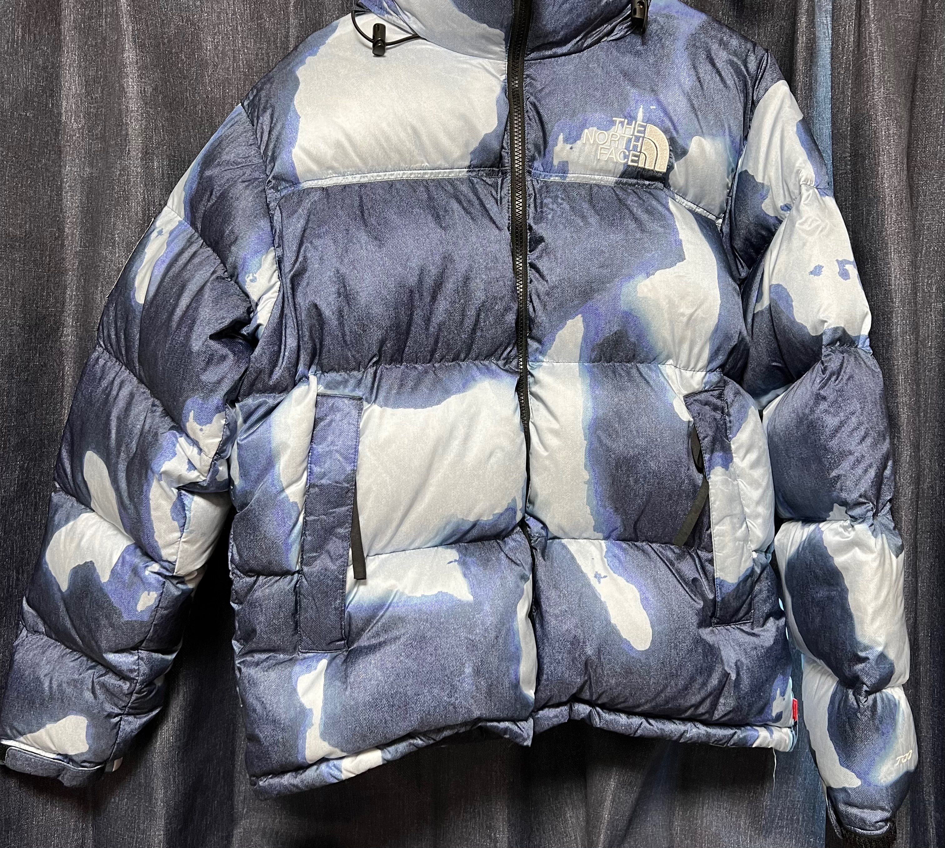 Supreme x The North Face Bleached Denim Print Nuptse Jacket "Indigo"