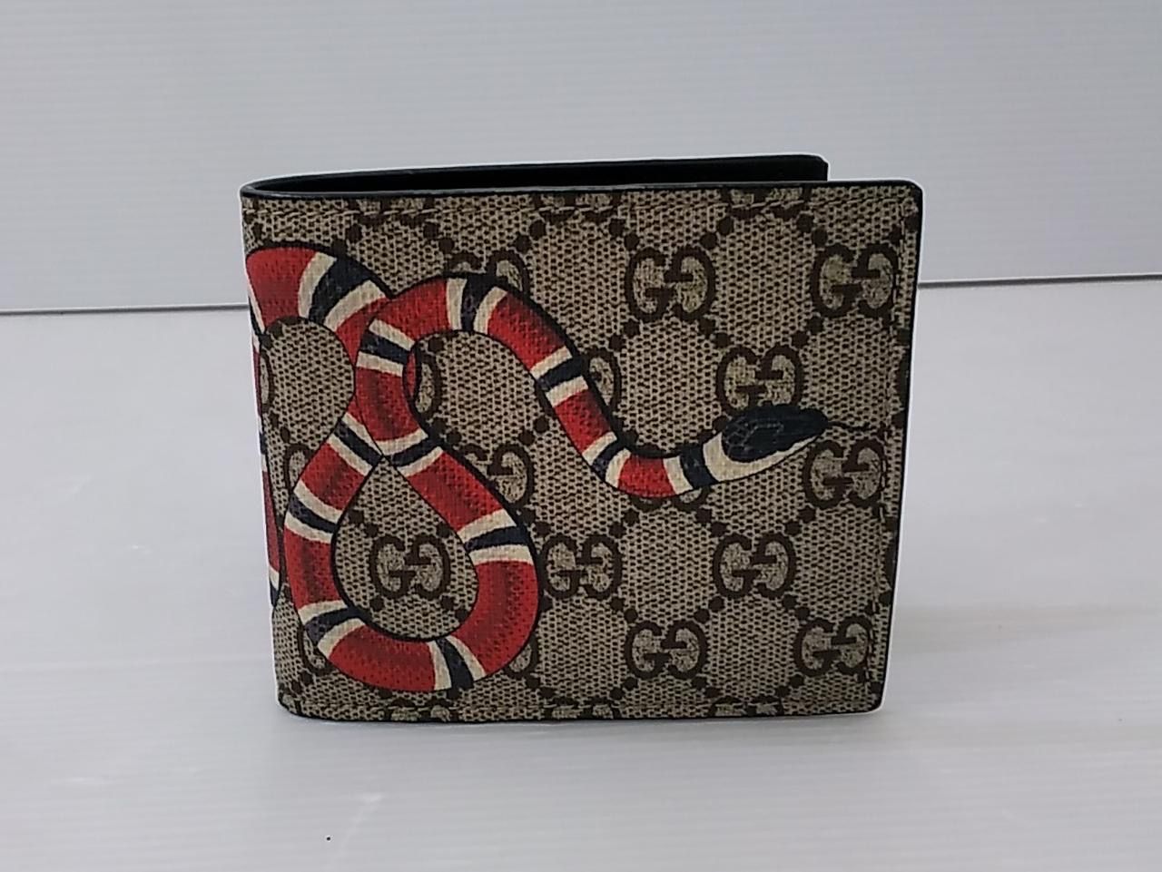 GUCCI Kingsnake Print GG Supreme Coin Wallet "Beige/Ebony"