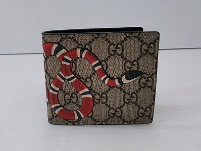 GUCCI Kingsnake Print GG Supreme Coin Wallet "Beige/Ebony"