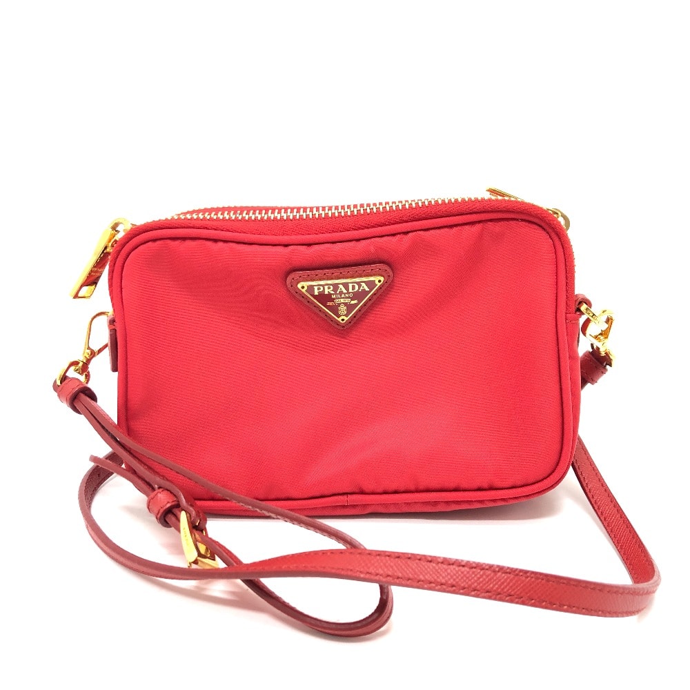 プラダ PRADA トライアングルロゴ 三角ロゴ プレート 斜め掛け ポシェット ショルダーバッグ ナイロン レッド