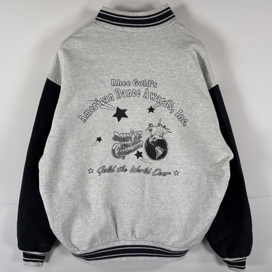 古着 フルーツオブザルーム FRUIT OF THE LOOM スウェットスタジャン スーパーコットン バックプリント アワードジャケット ツートンカラー XL ブラック メンズ