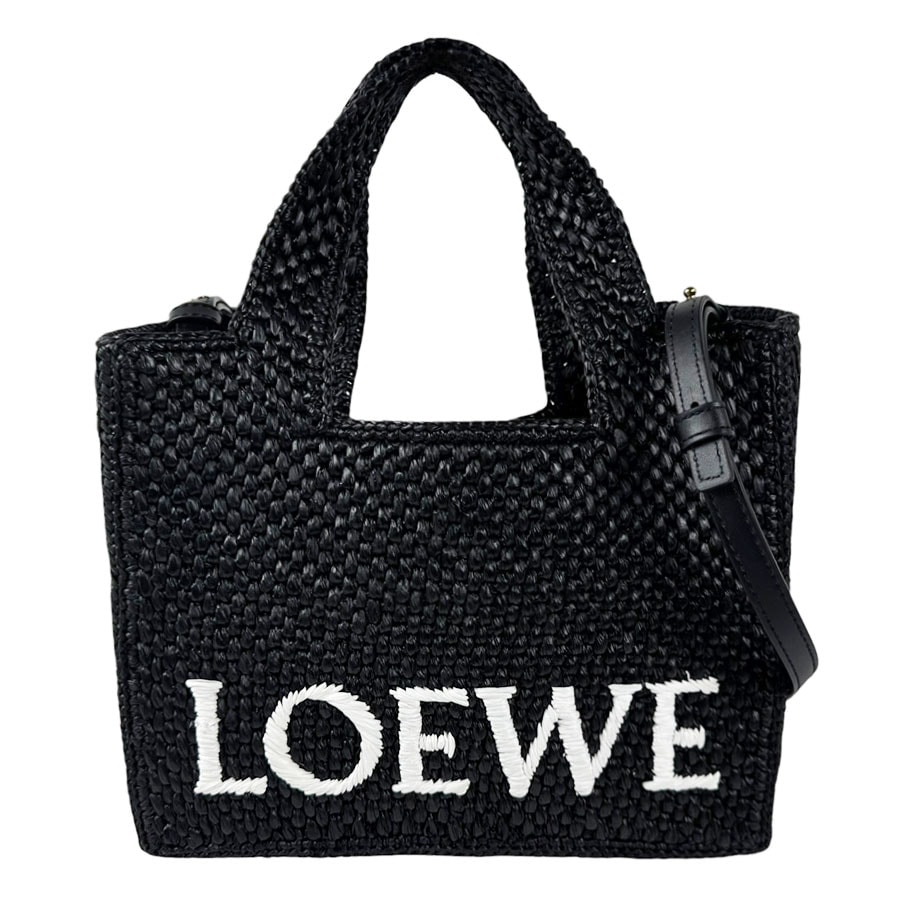 ロエベ LOEWE ハンドバッグ ショルダーバッグ フォント トート スモール ラフィア ブラック レディース【中古】 z11157