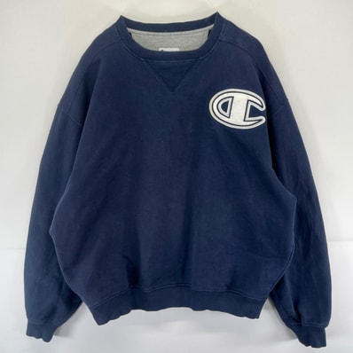 古着 チャンピオン Champion スウェット Vガゼット ワッペン トレーナー 大きいサイズ 2XL ネイビー系 メンズ