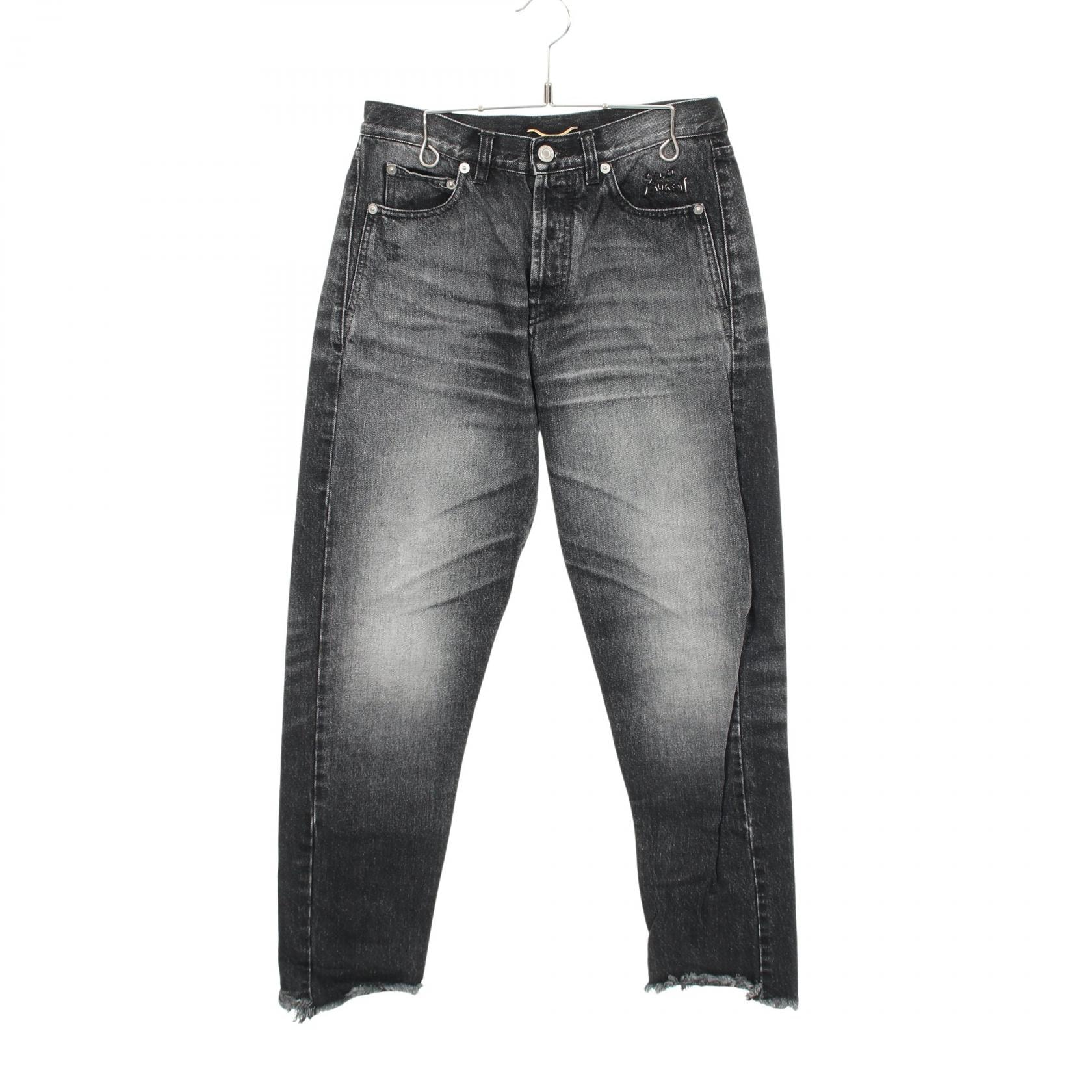 サンローランパリ SAINT LAURENT PARIS ロゴステッチ 切りっぱなし加工 デニムパンツ 衣料品 ボトムス コットン レディース グレー系 【中古】