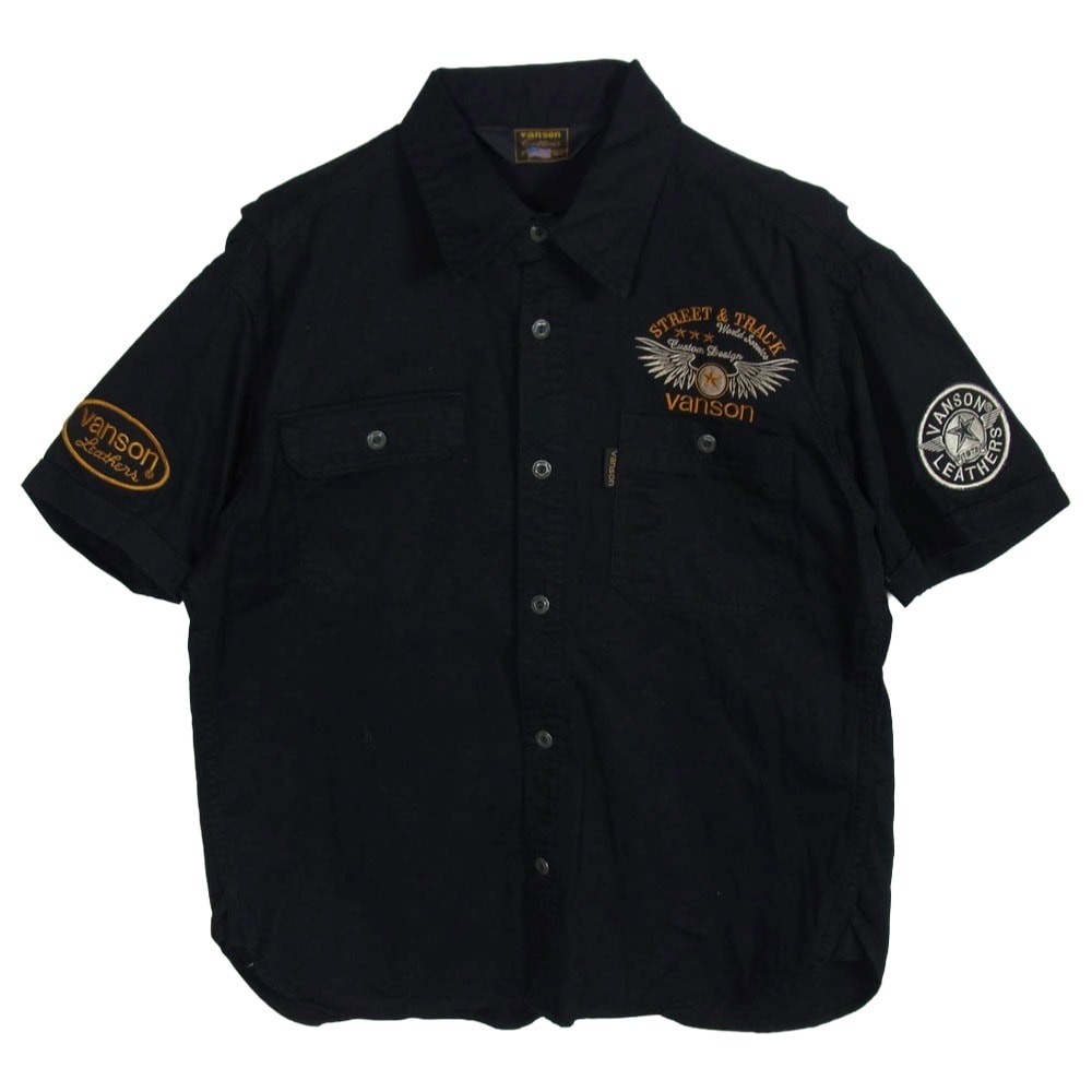VANSON バンソン 半袖シャツ フライングスター 刺繍 半袖 シャツ ブラック系 XL【中古】