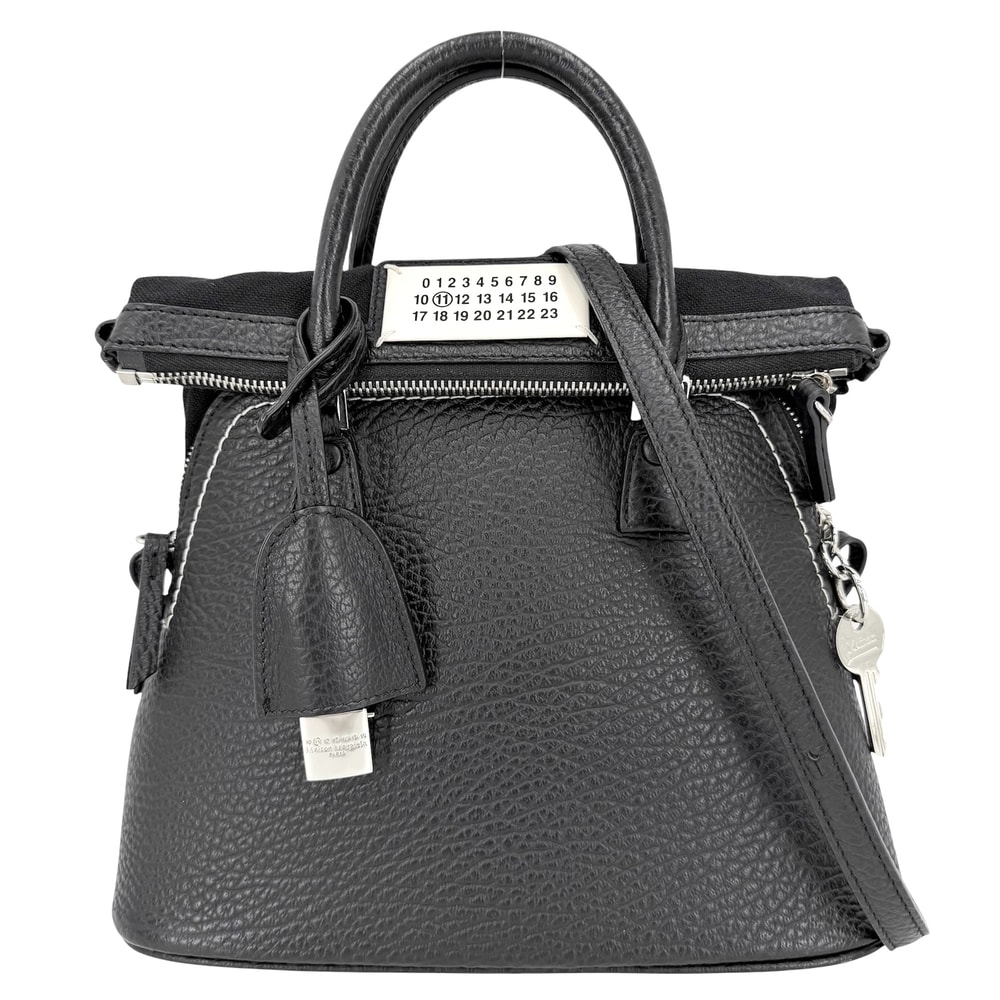 MAISON MARGIELA メゾンマルジェラ 2WAY 5AC ミニ ハンドバッグ ショルダーバッグ 肩掛け 斜め掛け S56WG0082 レザー  キャンバス   ブラック 黒 シルバー金具 レディース【中古品】