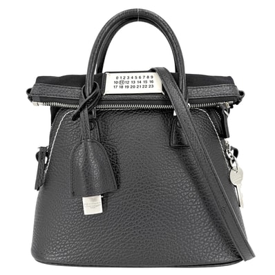 MAISON MARGIELA メゾンマルジェラ 2WAY 5AC ミニ ハンドバッグ ショルダーバッグ 肩掛け 斜め掛け S56WG0082 レザー キャンバス ブラック 黒 シルバー金具 レディース【中古品】